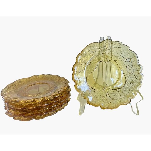 Vintage 70s Tiara Glass Dark Amber Burnt Honey Sweet Pear Saucers plates 4 pcs. - Picture 2 of 9